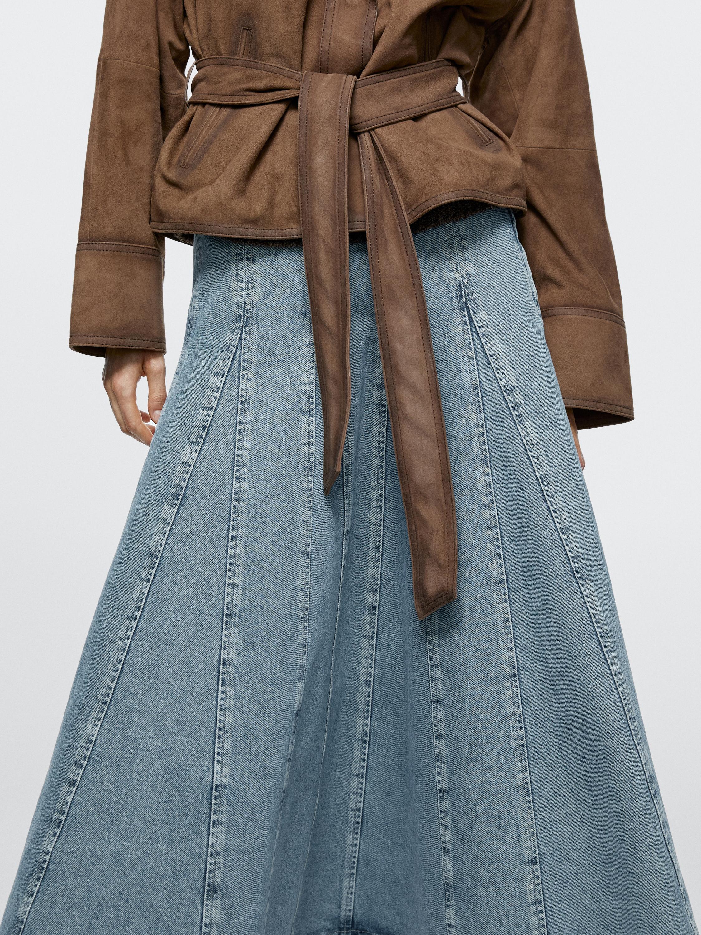 Denim godet midi skirt